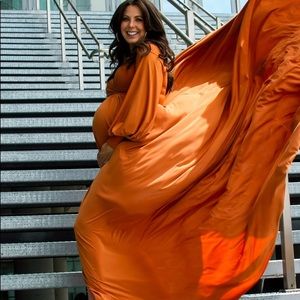 Orange full length maternity photo dress
